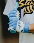 Sting Squad Batting Gloves - Columbia/White & Graphite (Bee Logo)