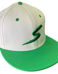 White & Kelly Green Fitted Hat