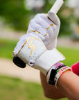 Winder Series Batting Gloves - White & Gold Chrome