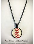 Jet Black Baseball Seam Pendant Necklace