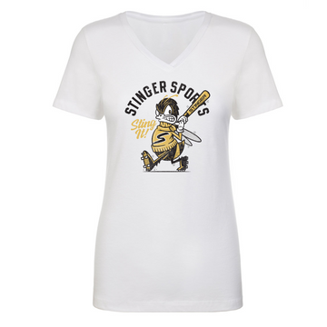 Killer Bee White Women's V-Neck Tee Shirt