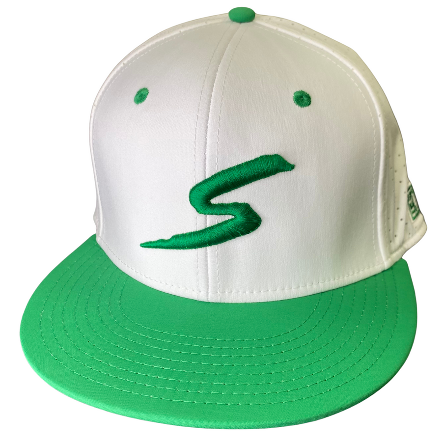 White & Kelly Green Fitted Hat