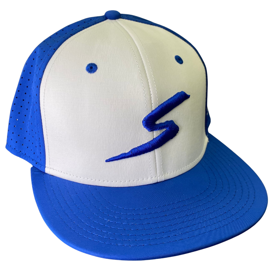 Royal Blue & White Fitted Perforated Hat