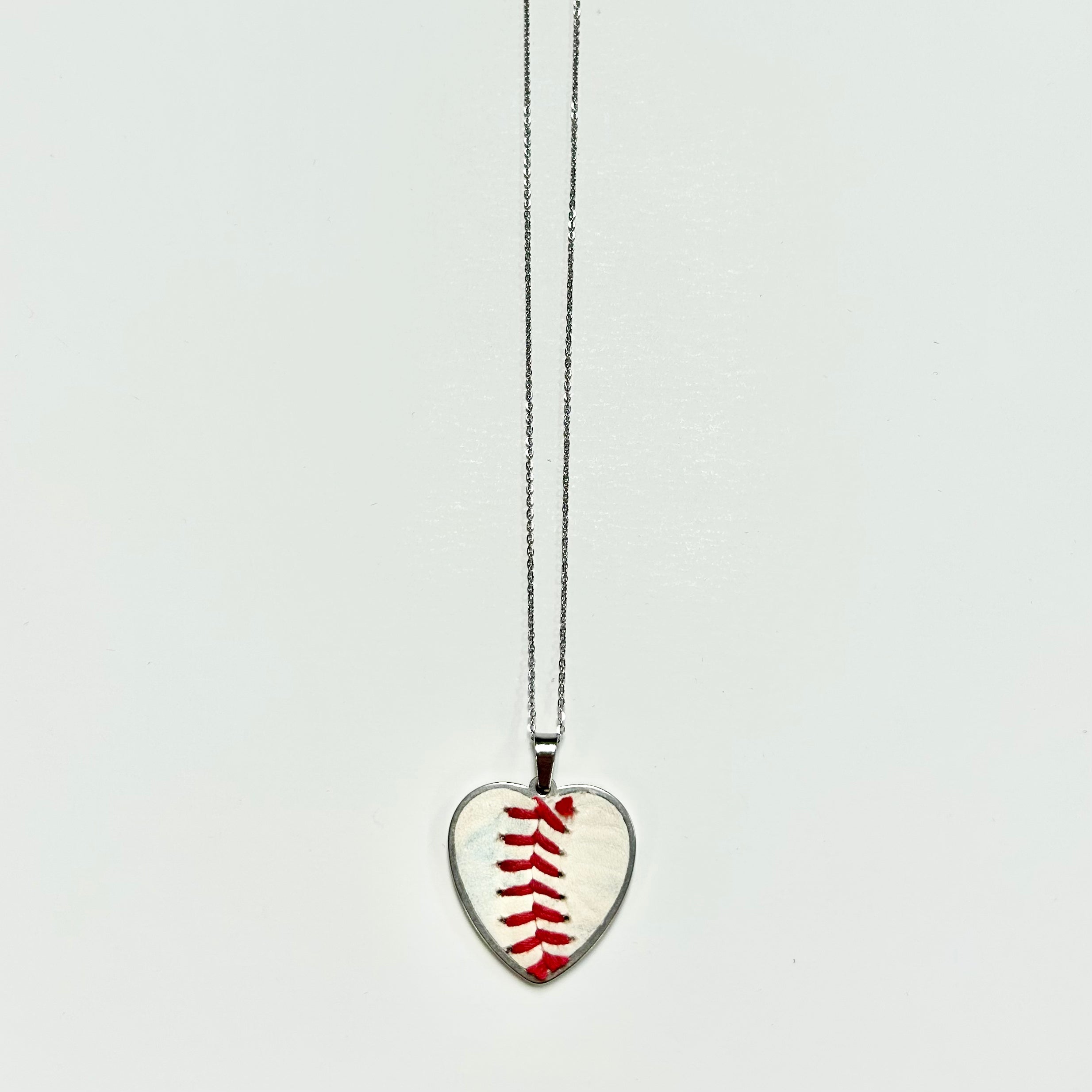 Baseball Seam Silver Heart Pendant Necklace