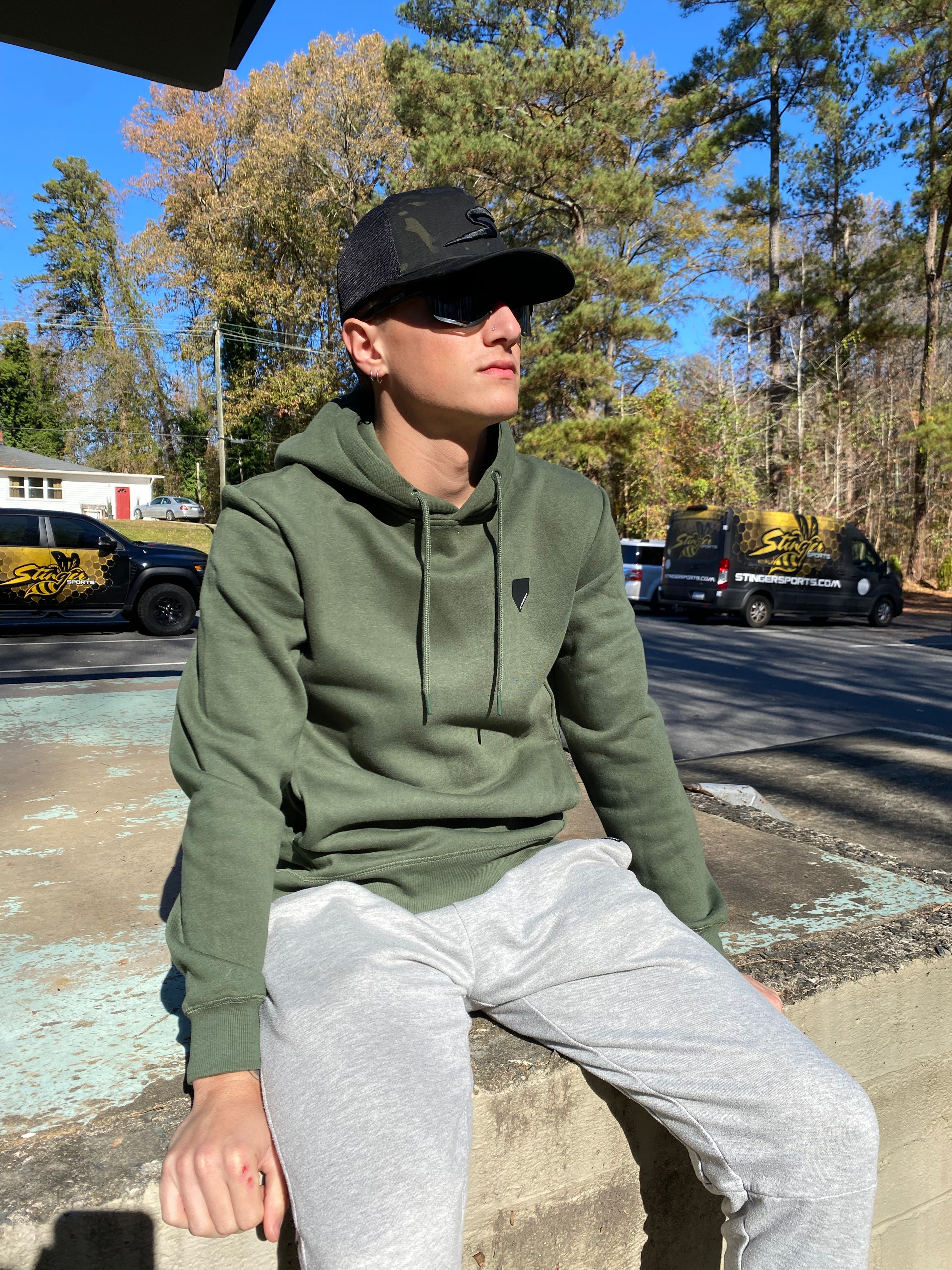 Stinger Homeplate Logo - Military Green Hoodie