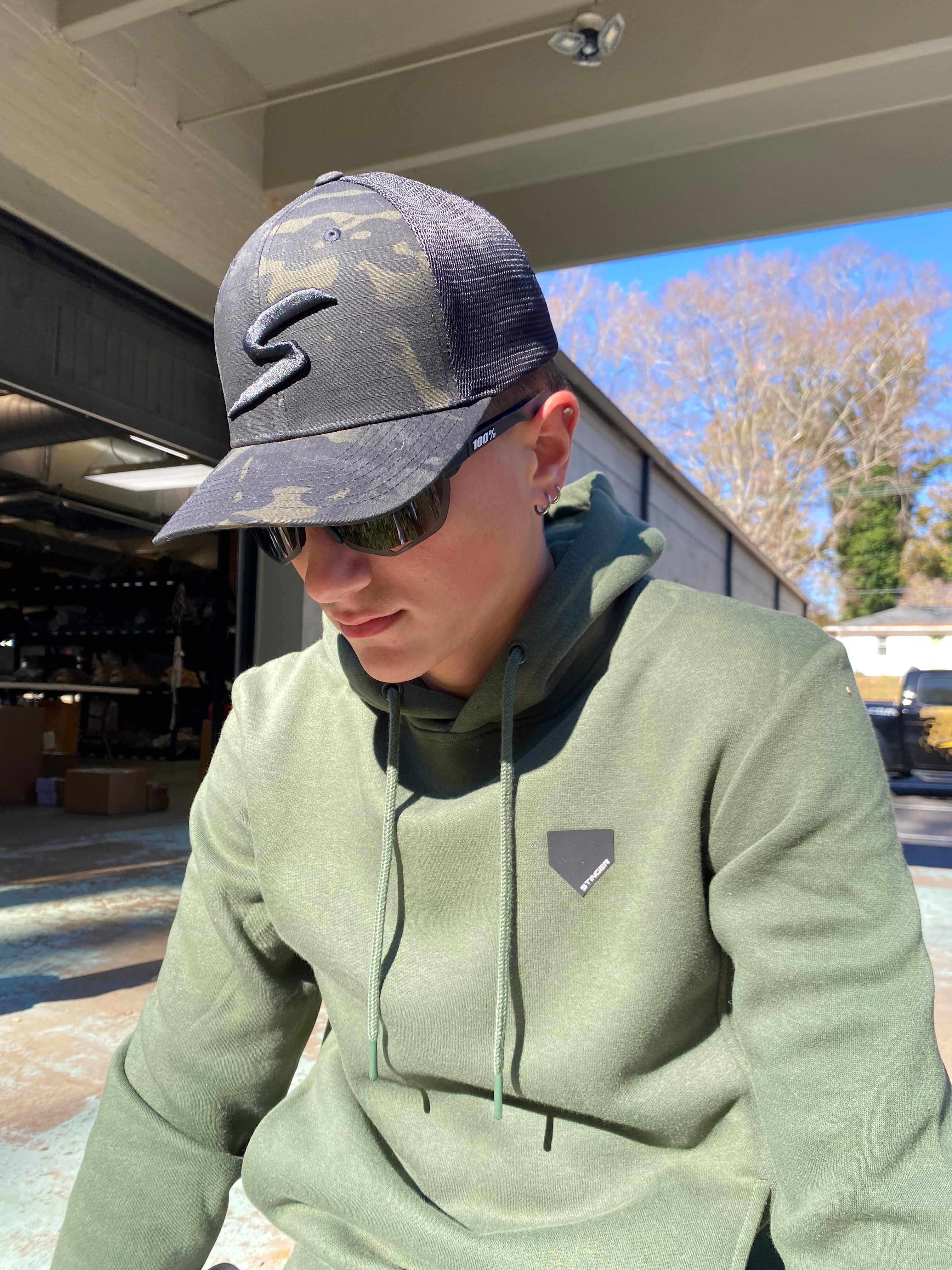 Stinger Homeplate Logo - Military Green Hoodie