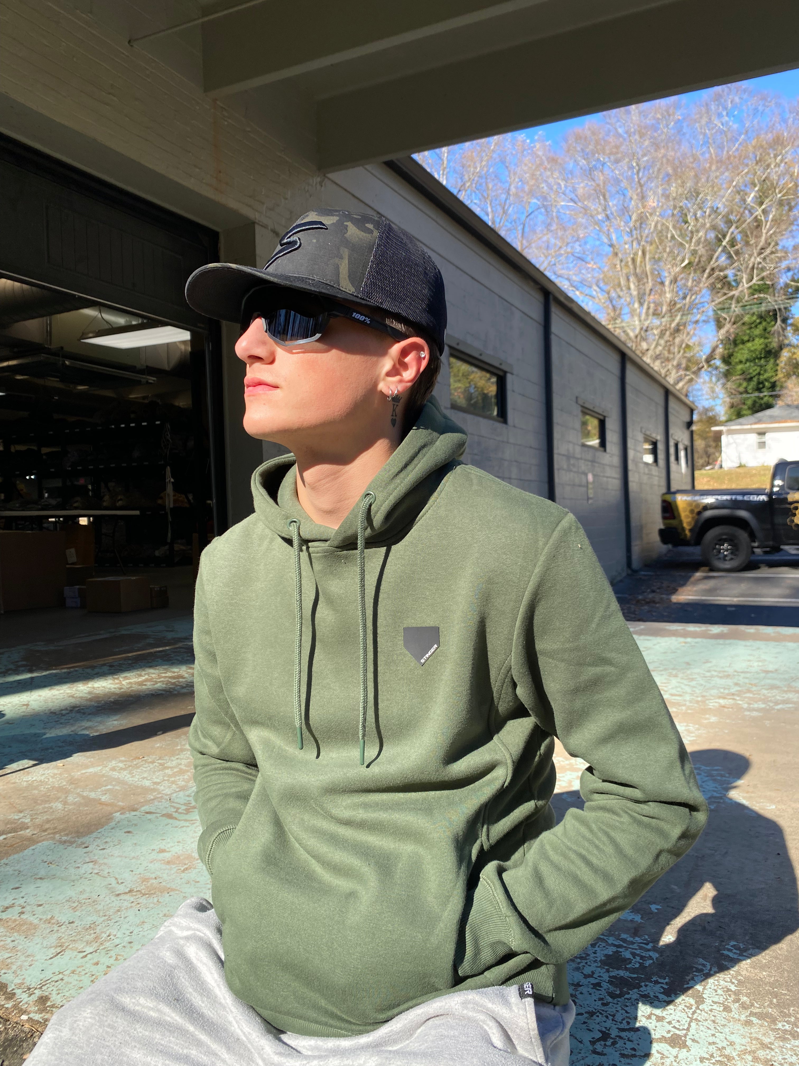 Stinger Homeplate Logo - Military Green Hoodie