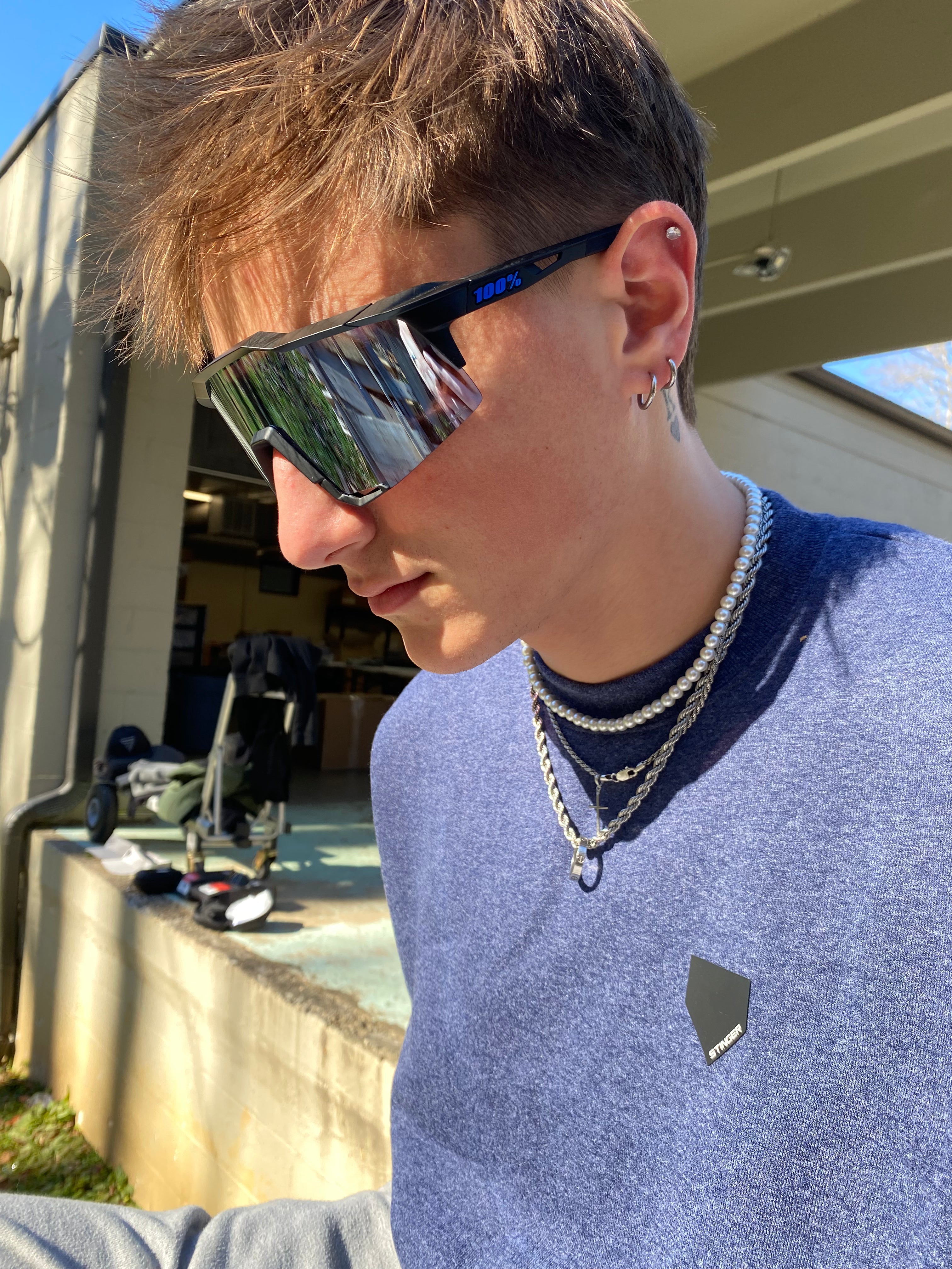 Stinger Homeplate Logo - Heather Navy Crew Neck Sweater