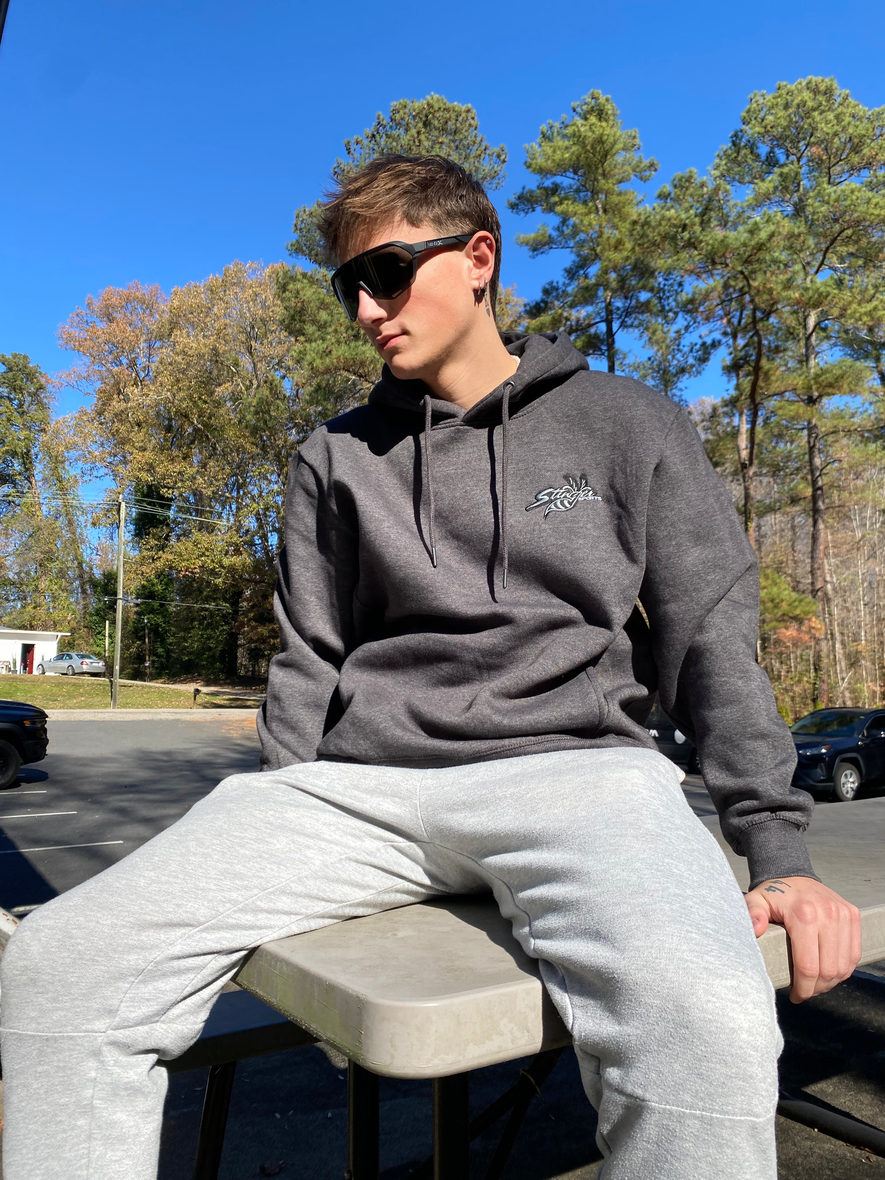 Stinger Bee Logo - Embroidered Graphite Hoodie