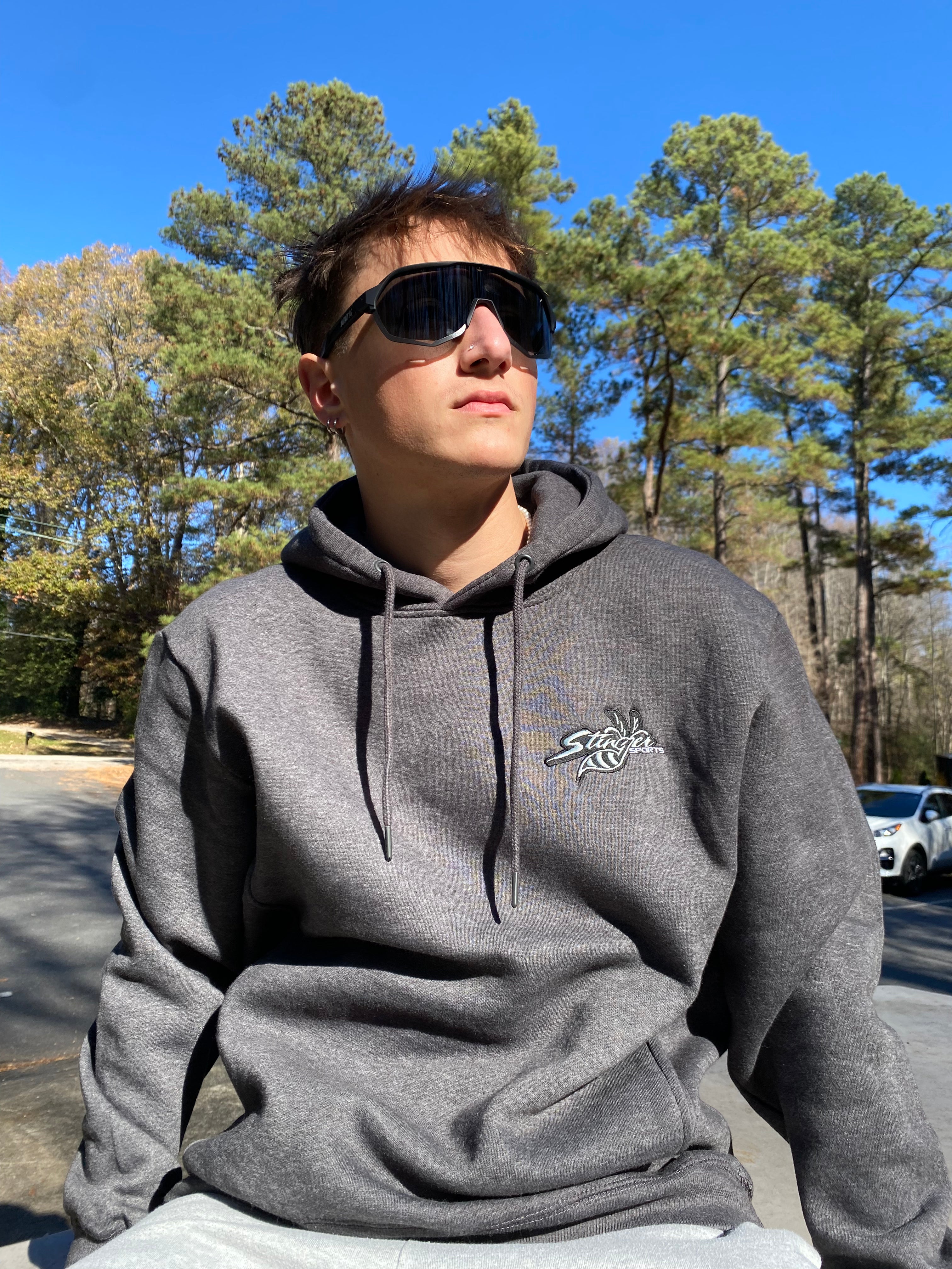 Stinger Bee Logo - Embroidered Graphite Hoodie