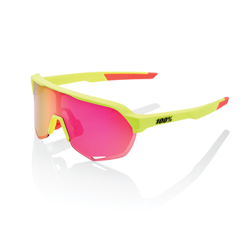 100% S2 Sunglasses - Matte Washed Out Neon Yellow / Purple Multilayer Mirror Lens