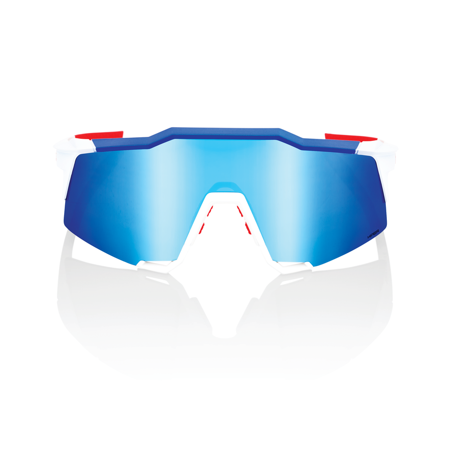 100% Speedcraft Sunglasses - TotalEnergies Team Matte White & Metallic Blue / HiPER Blue Multilayer Lens