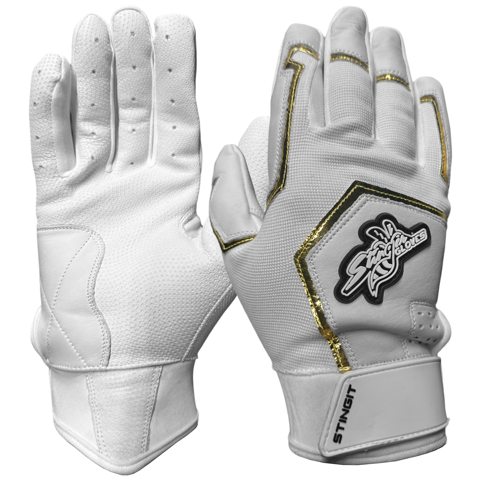 Sting Squad Batting Gloves - White & Gold Chrome (Bee Logo)