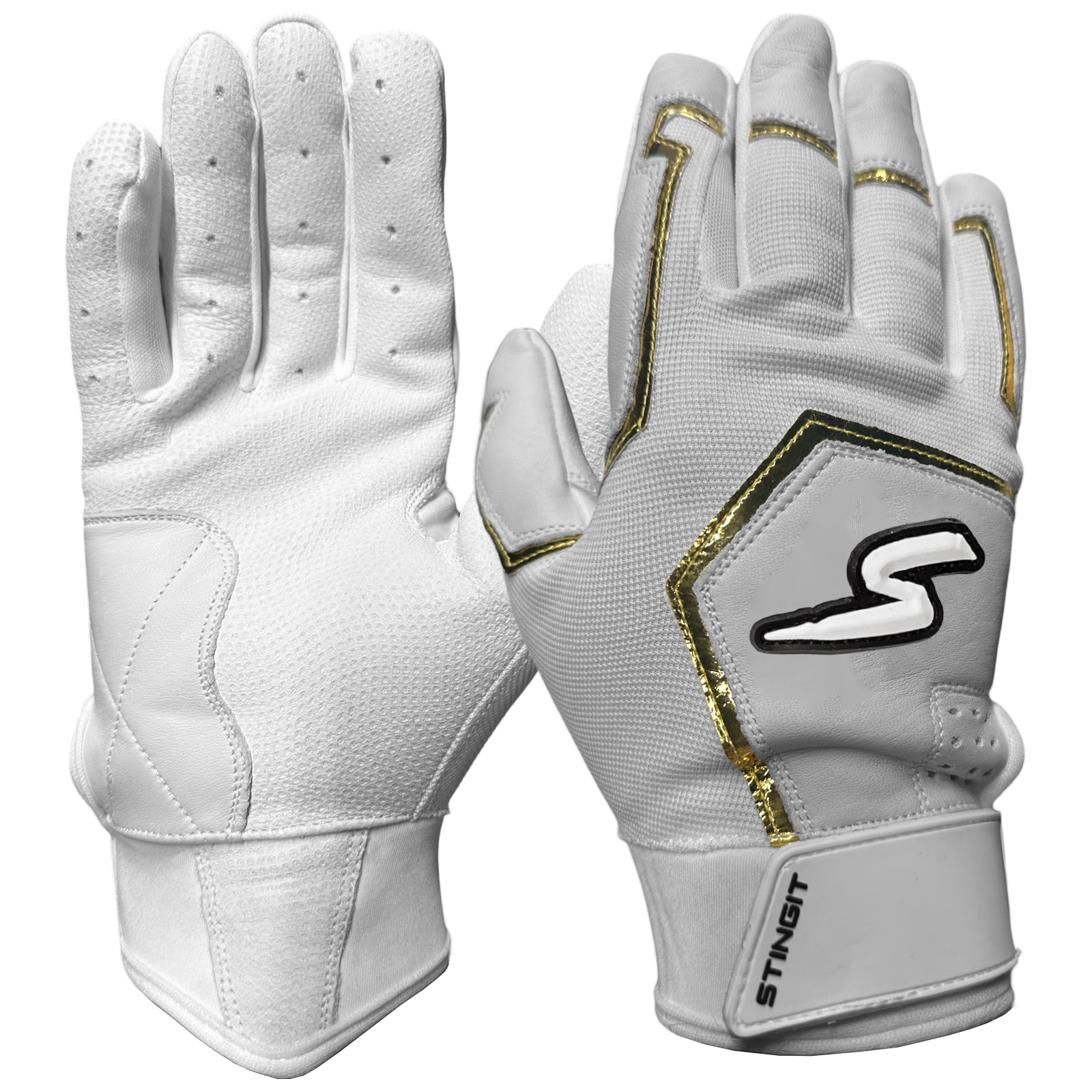 Sting Squad Batting Gloves - White & Gold Chrome