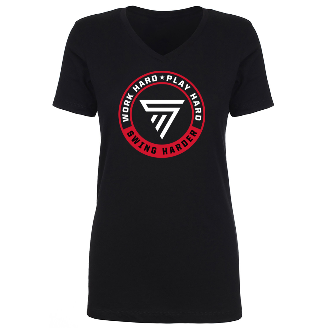 Stingman Work Hard Play Hard Women's V-Neck Tee Shirt