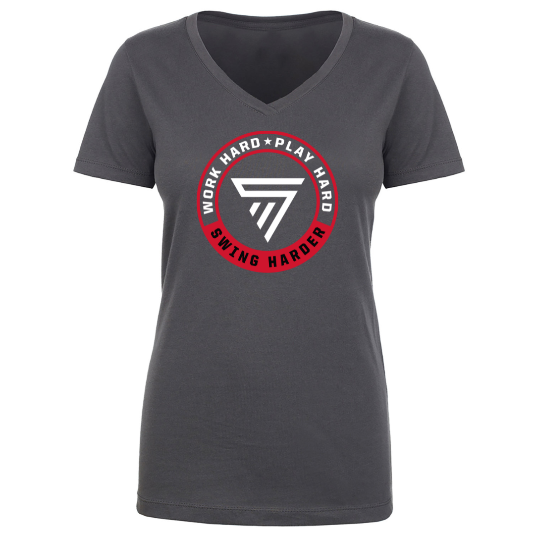 Stingman Work Hard Play Hard Women's V-Neck Tee Shirt