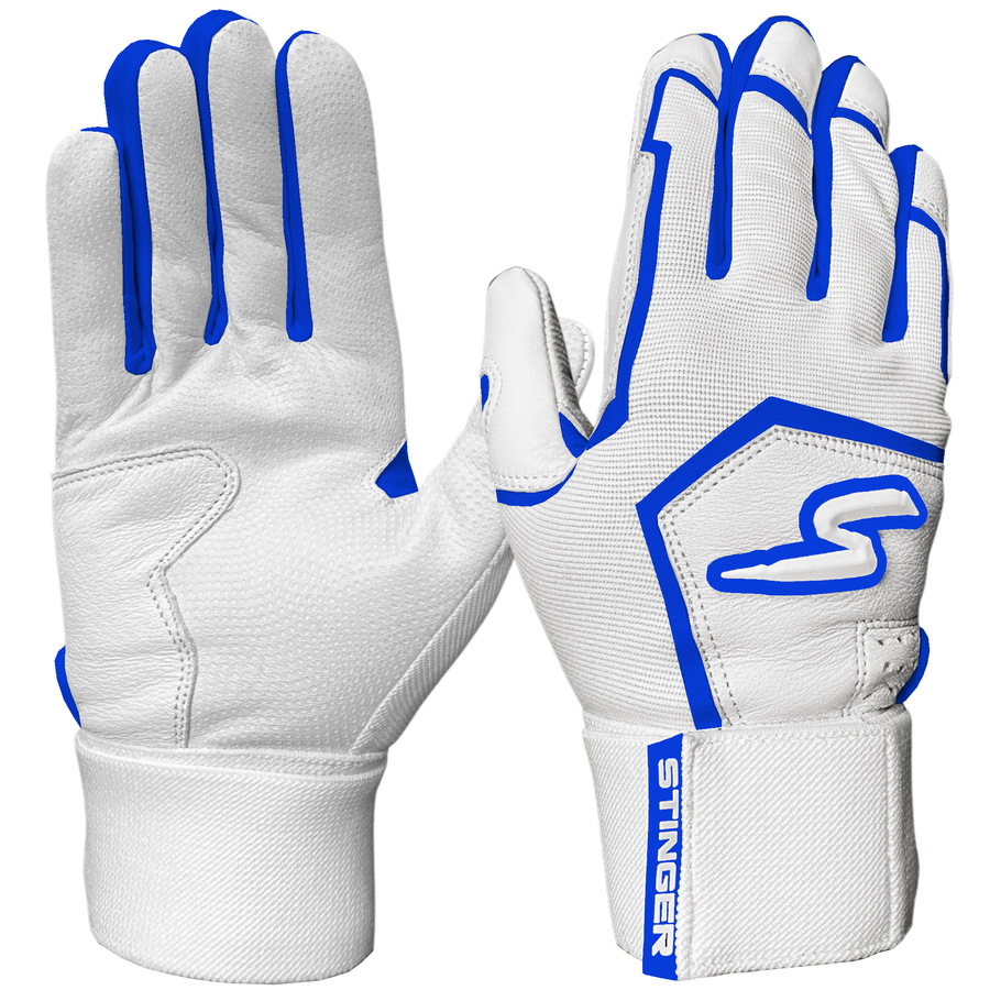 Blue and white batting gloves sales